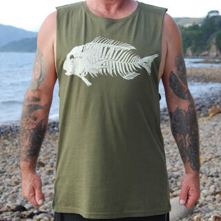 Tank Tee Snapper Fern Skeleton Print